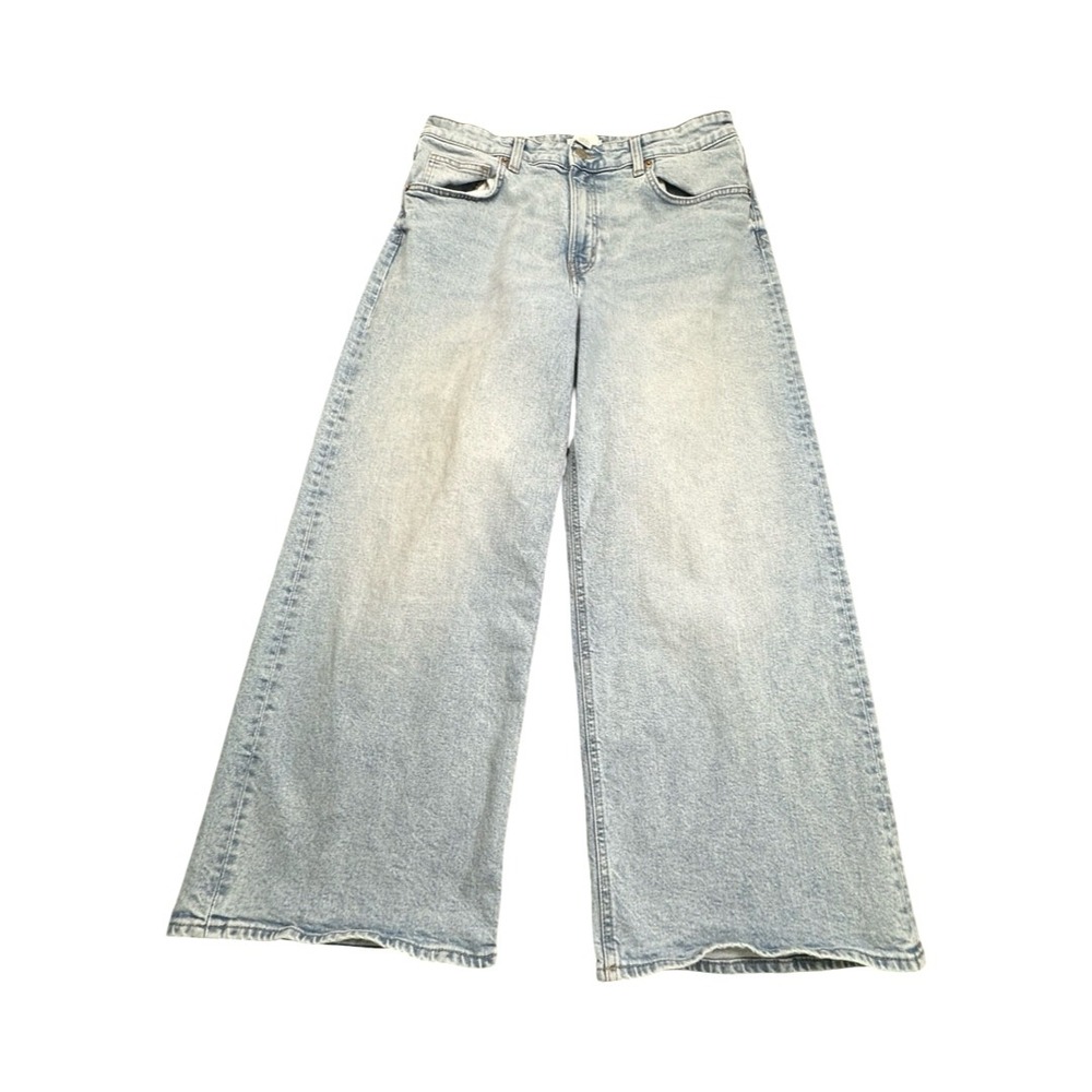 H&M Jeans Women 12 Light Blue Wide Leg High Waisted Raw Hem Denim Casual Relaxed